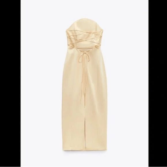 ZARA CREAM SATIN EFFECT MIDI DRESS - Picture 8 of 16